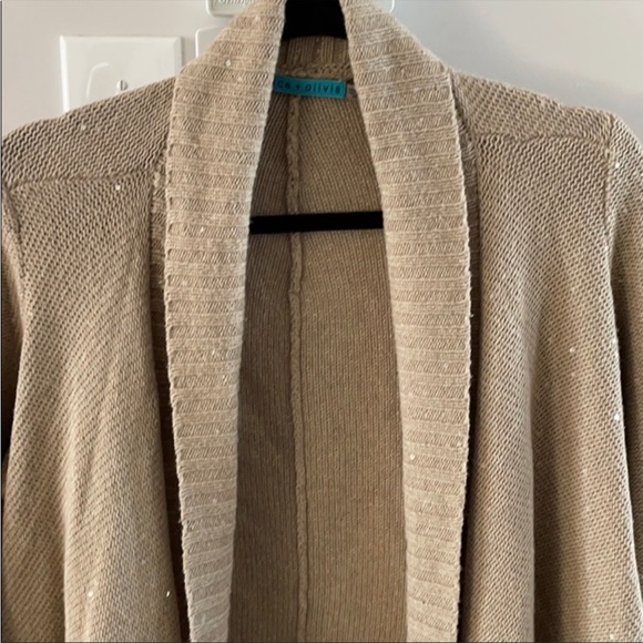 Alice + Olivia Ribbed Knit Waterfall Cardigan in Camel - Picture 6 of 11